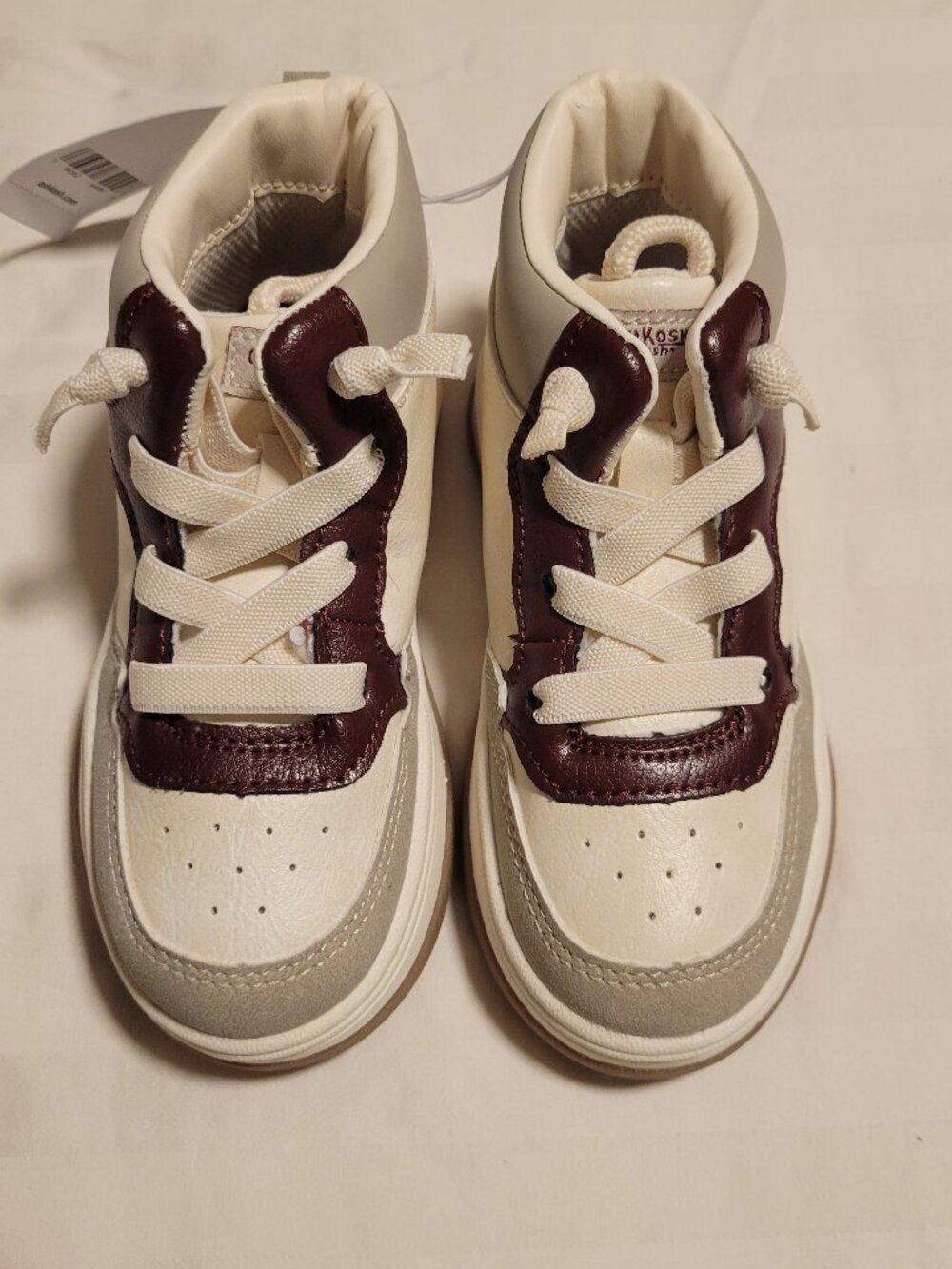 NWOB OshKosh B'Gosh White, Gray, Burgundy Leather Sneakers Toddler Boys 8C